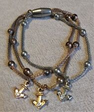 Braccialetto tre corde metalli diversi sferette ancore strass chiusura calamita