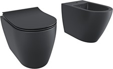 Coppia sanitari filomuro vaso WC rimless tornado flush e bidet nero opaco
