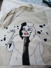 borsa in tela Crudelia Carica dei 101 dipinta a mano Shopper handmade Offerta!! 