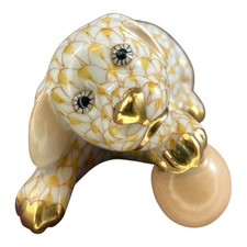 Nuova statuina Herend Ungheria Butterscotch cucciolo cane palla a rete stravagante 15514