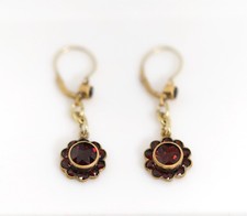 Antico Vintage Norm Oro 250 - 6kt Orecchini Granato Fiore Stern Corona, L:3,4cm