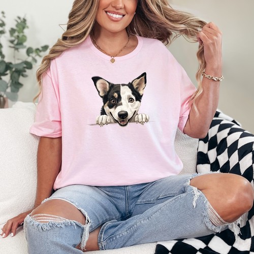 Shirt peeking border collie - peeking,