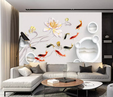 Carta da parati 3D Lotus pesce