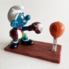 Puffo boxer 1980 con supporto sacco da boxe • Puffi 40508 Schleich Peyo pugilato figurina