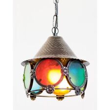 Plafoniera Lampadario in ferro battuto con vetri colorati a forma di trullo este