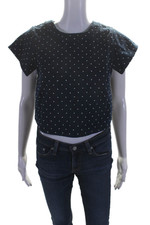 Giacca donna Renata denim testurizzato a pois manica corta zip blu taglia S