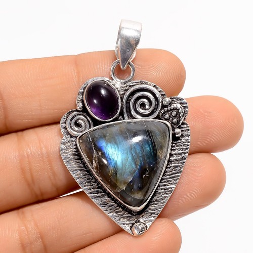 Ciondolo labradorite ametista - ciondolo,