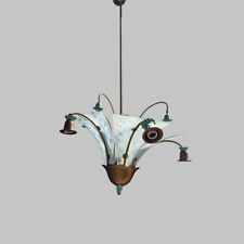 elegante lampadario anni 30/40 in metallo e vetro serigrafato