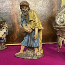 Antica Statua Pastore In Terracotta Dipinta Con Orcio