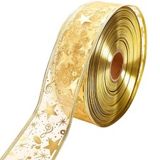 2 Inch Gold Star Wired Ribbon