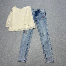 Bundle Ragazze L H&M Bianco Pizzo Manica Lunga Top Old Navy Ballerina Jeggings Jeans 