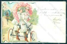 Bicicletta tandem coppia signora firmata artista retro sgualcito sostituita pc tw2278
