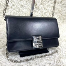 GIVENCHY Borsa a tracolla in pelle nera argento ferramenta autentica usata dal Giappone