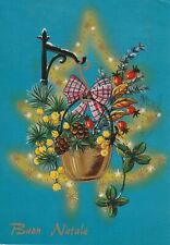 C1- Cp Cartolina Augurale Natale Cesta Fiori Lampione - Fg Vg