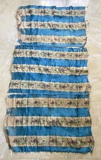 Tre Parti Di tessuto fine ‘800  Lampasso a Righe Azzurre E Fiori Da Arredamento