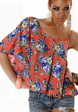 Top blusa maglia donna campana floreale scollatura asimmetrica monospalla 2012 .