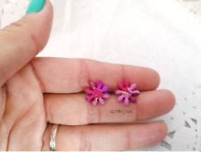 orecchini a lobo pasta polimerica fiore fucsia dorato