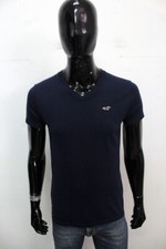 Hollister Maglia Uomo Taglia S Maglietta Blu T-shirt Estiva In Cotone Logo Man