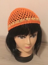 Cappellino cotone arancione,  cappellino estivo all’uncinetto, rete