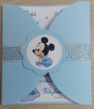 Inviti BATTESIMO bimba/o TOPOLINO/ MINNIE azzurro o rosa ++stampa  INCLUSA+