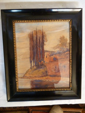 Acquerello Th. Trautmann paesaggio presso Rapallo pittura impressionista