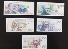 Banconote Franchi Belgio 100.500.1000.5000.10000 5 Pezzi Anni 1992/94 FACSIMILE 