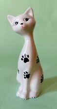 STATUINA GATTO PORCELLANA BIANCO NERO con Impronte