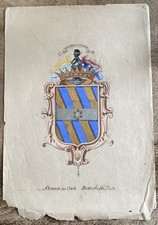 Araldica Stemma Conti Bianchi Dipinto Su Carta XIX Secolo