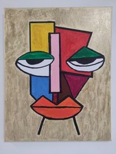 QUADRO MODERNO DIPINTO A MANO ACRILICO SU TELA CM 50x40 ARTE CUBISMO COLORATO 