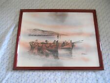 Quadro Litografia su foglio alluminio SOGGETTO PESCATORI con cornice 42 x 32 cm 