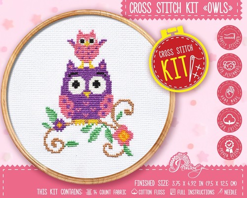 Kit punto croce semplice - , gufi