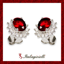 Sfarzosi Orecchini Brillanti con Rubini in Argento 925 Rodiato Oro Bianco