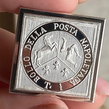 1/2 TORNESE 1860 NAPOLI  FRANCOBOLLO IN ARGENTO SILVER PURO 999 PROOF