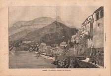 AMALFI veduta panoramica Salerno STAMPA ANTICA del 1891 Antique print