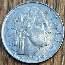 Italy 20 Centesimi Coin, 1942