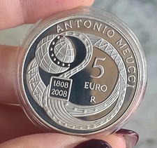 ANTONIO MEUCCI 5 EURO 2008 ARGENTO SILVER PROOF CON SCATOLA E CERTIFICATO