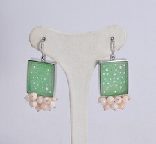 ORECCHINI  ARGENTO 925  GIADA RETTANGOLARE E CORALLO ROSA PALLIDO 4 mm AGHT 0807