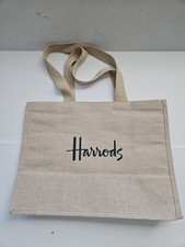 Borsa shopper Harrods grande in juta - tela naturale con logo verde