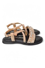 Janet&Janet sandali flat in  pelle donna Beige fondo nero