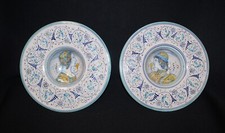 COPPIA PIATTI CERAMICA FRANCO MARI DERUTA UOMO E DONNA DIAM.24cm. META' DEL '900