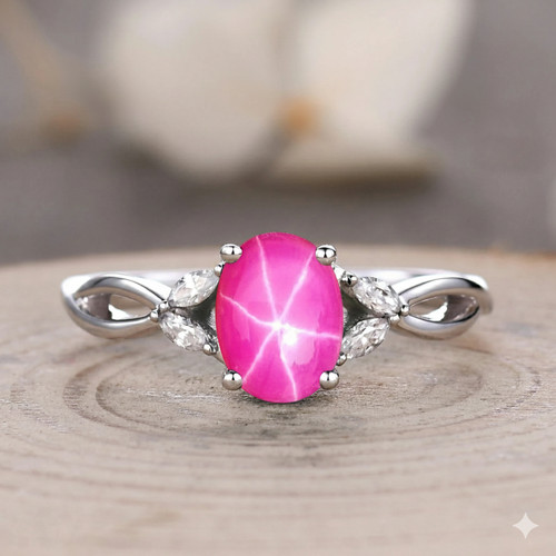 Anello con rubino - stella, rosa