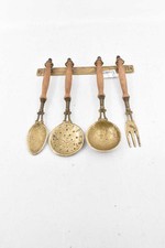 Set 4 Posate In Ottone E Legno Da Appendere Con Supporto