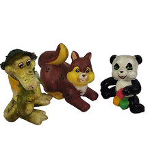 Set di tre Statuina Porcellana Ceramica Resina vintage Animaletti Panda Cane...