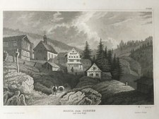 Incisione su acciaio 1850 circa-Santuario Maria sulla Neve/Rigi-Svizzera-17x11cm-quadro