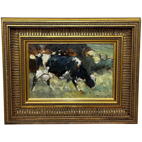 Pittura olio frisone mucca - olio,