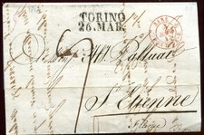 B003 - Prefilatelica da Torino a St.Etienne (F) con timbro transito - 26.3. 1842