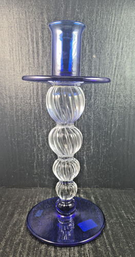 Candeliere vetro blu con sfere - candeliere,
