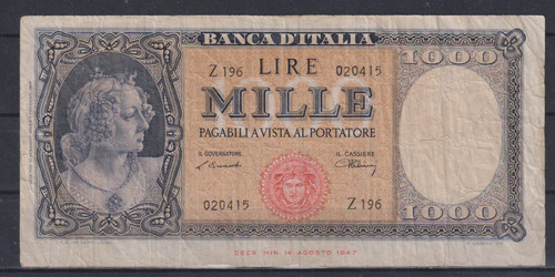 Italy r1000 lire 1947 - lire,