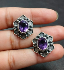 Gemelli floreali in argento 925 ossidato con pietre preziose ametista...