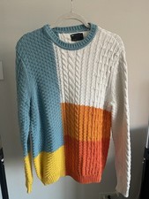 ASOS Cableknit Maglione Colorblock Uomo Taglia Media Arancione, Blu, Giallo, Bianco
